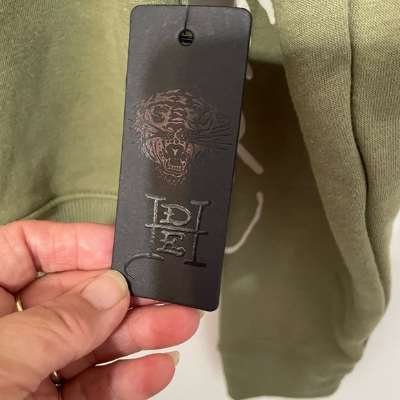 Ed Hardy lt olive long sleeve pullover hoodie double sided graphics XL New - Picture 5 of 11